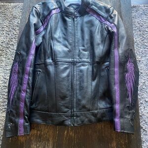Women's Black and Purple Leather Jacket